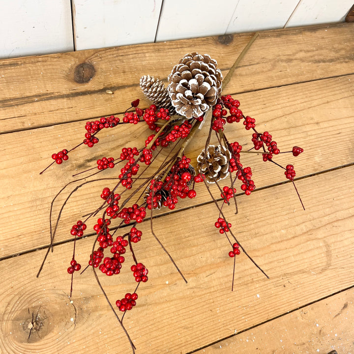 Red Berry Stems with Pinecones