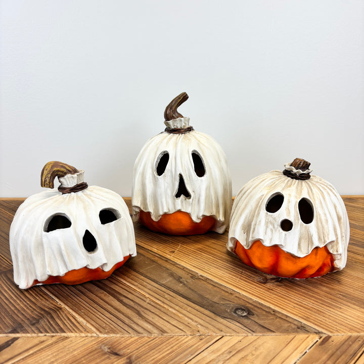Lighted Ghost Pumpkins - 3 Sizes
