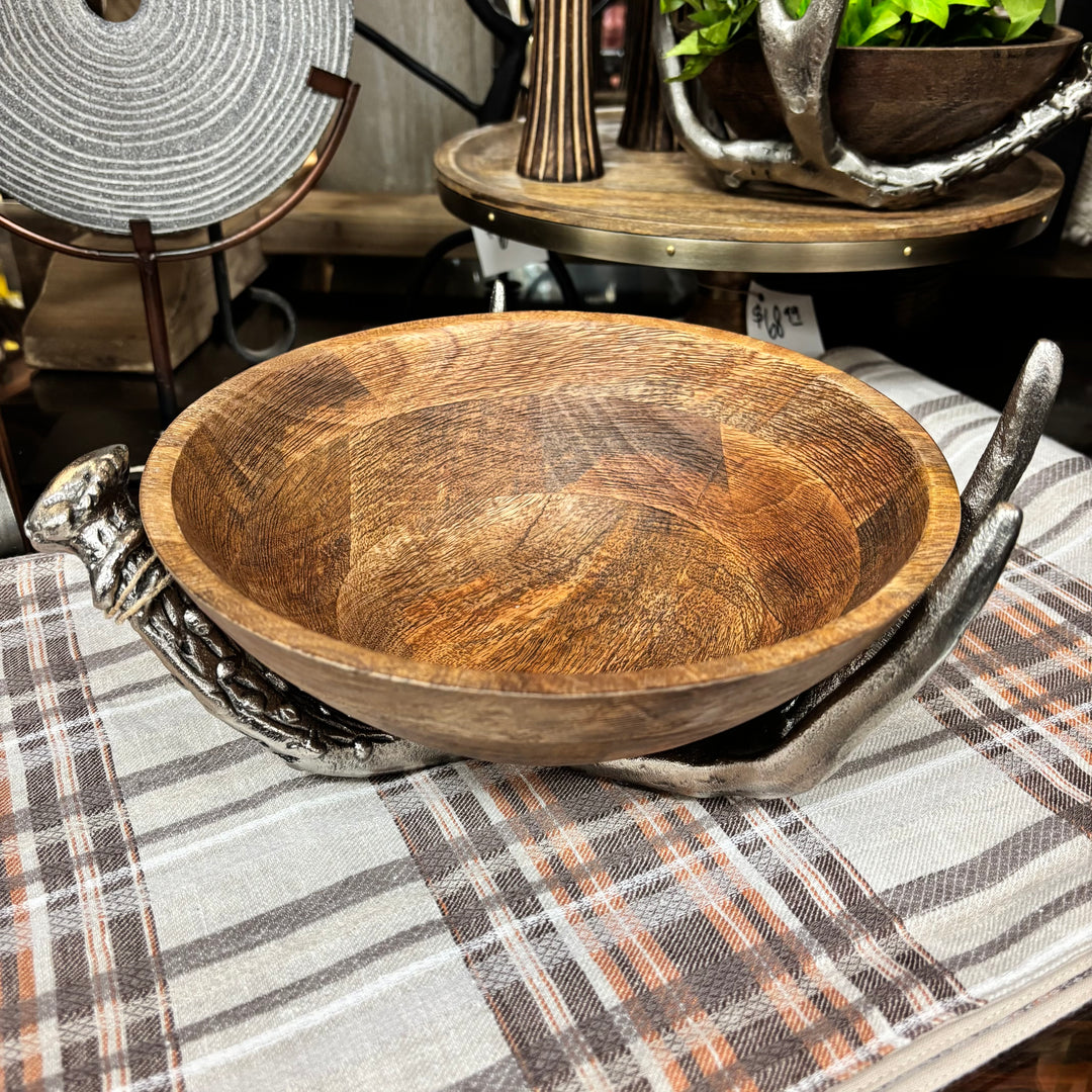 Mango Wood Bowl with Antler Stand