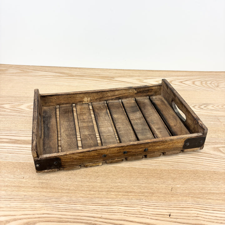 Slatted Wood Tray with Metal Fasteners
