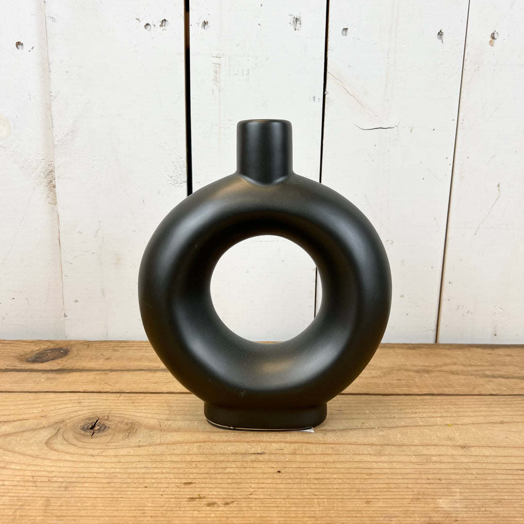 Matte Black Round Donut Vase