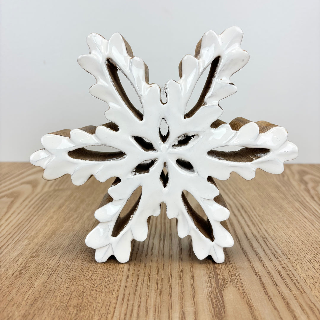 White Carved Wood Snowflake - 2 Sizes