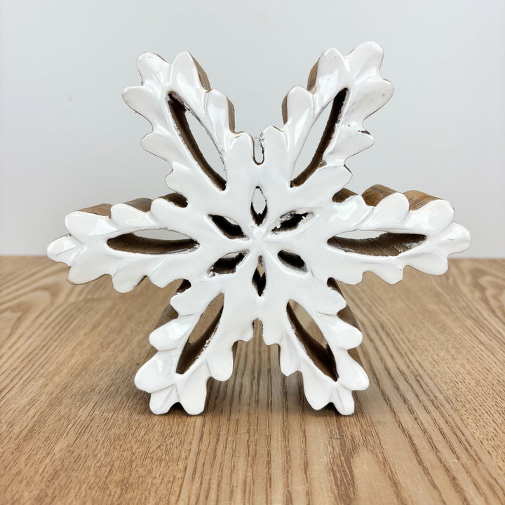 White Carved Wood Snowflake - 2 Sizes