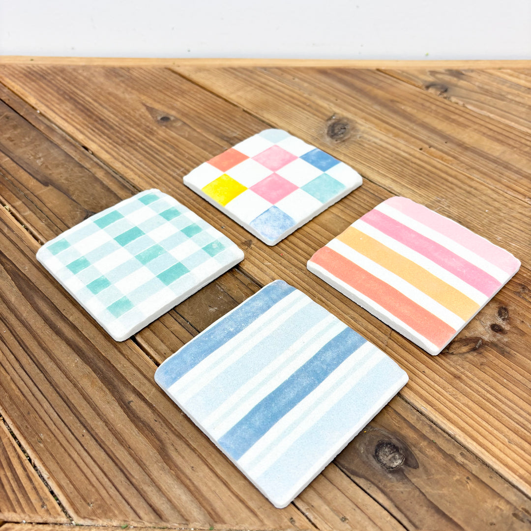 Check & Stripe Coasters - Set of 4