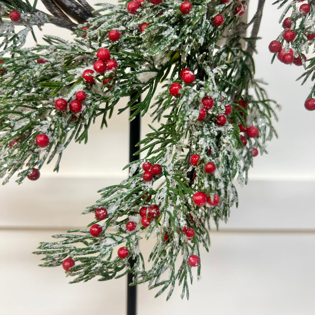 4.5" Frosted Candle Ring with Red Berries