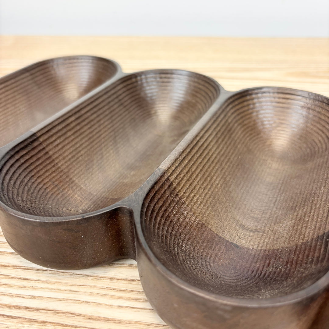 Mango Wood Serving Dish with 4 Sections, Walnut Finish