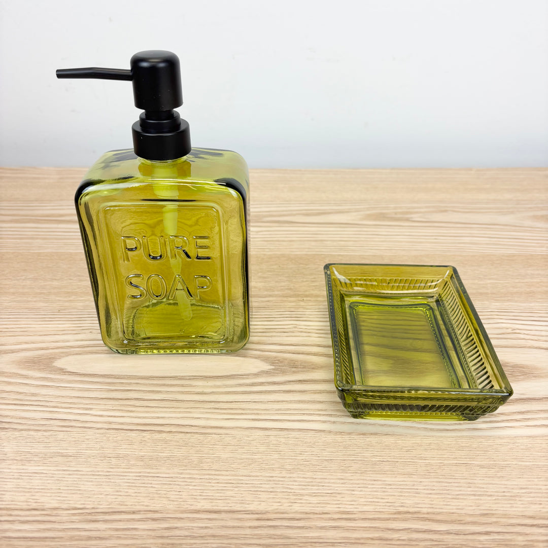 Olive Glass Soap Containers - 2 Styles