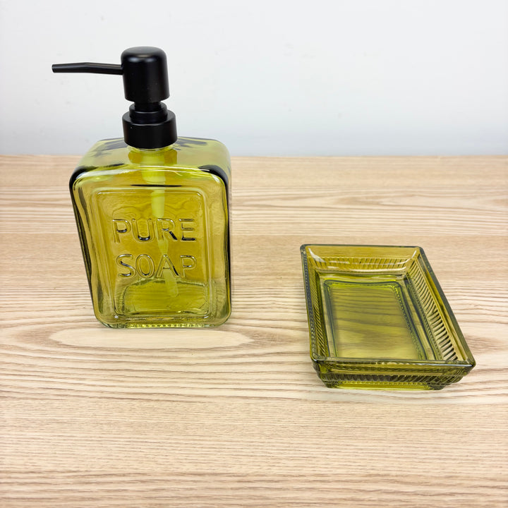 Olive Glass Soap Containers - 2 Styles