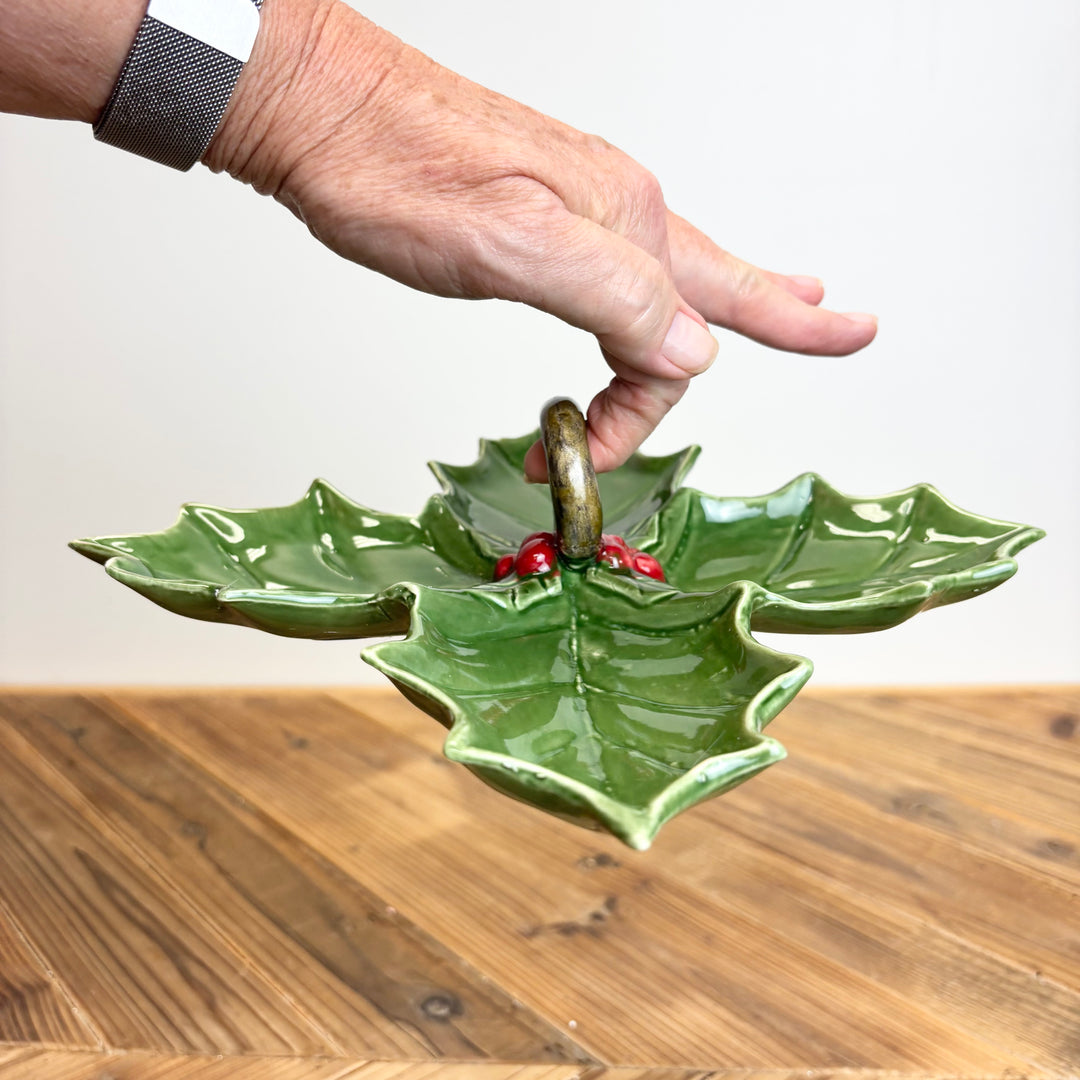 Ceramic Holly 4-Section Dish with Handle