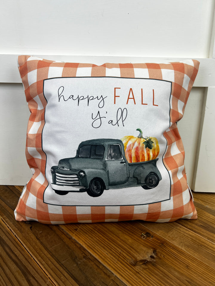 Happy Fall Y’all Truck reversible Square Pillow
