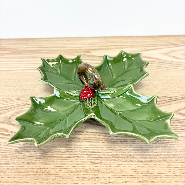 Ceramic Holly 4-Section Dish with Handle