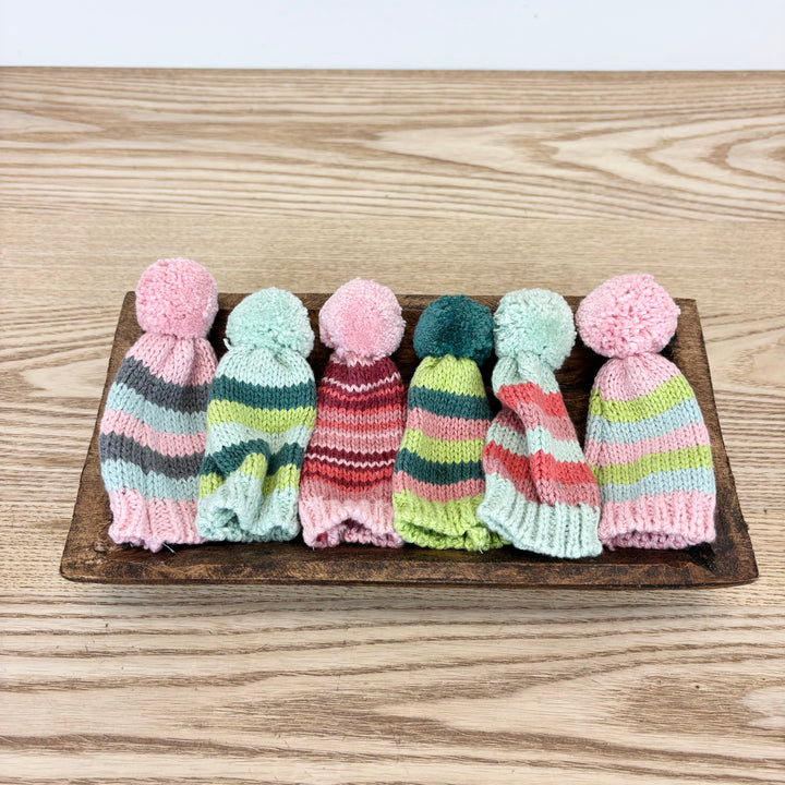 Cotton Knit Hat Bottle Topper with Stripes & Pom Pom - 6 Styles
