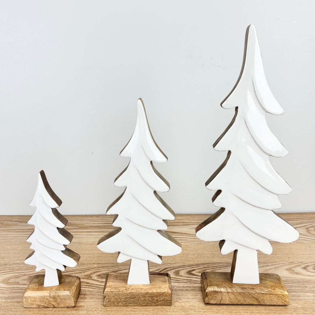 White Enamel Mango Wood Tree - 3 Sizes