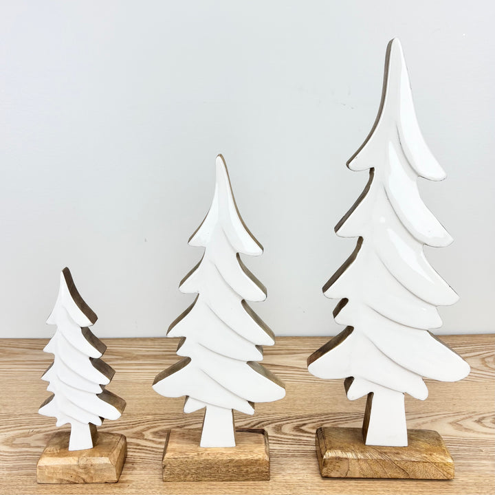 White Enamel Mango Wood Tree - 3 Sizes