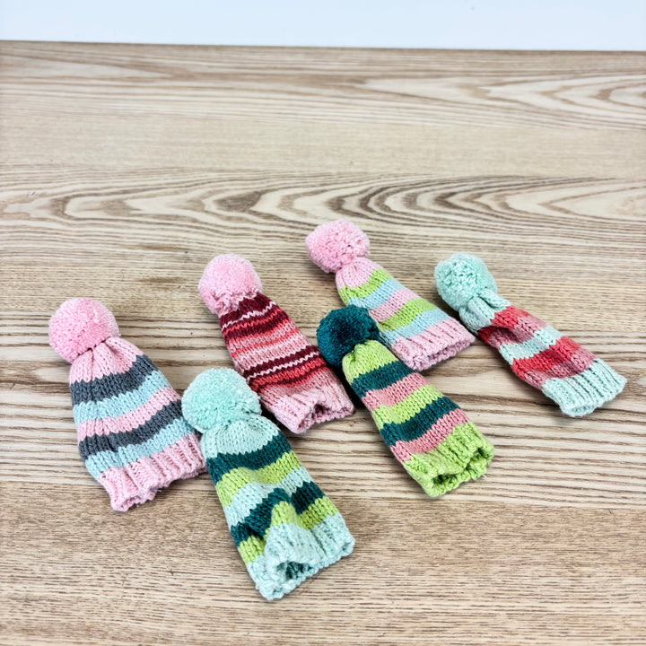 Cotton Knit Hat Bottle Topper with Stripes & Pom Pom - 6 Styles