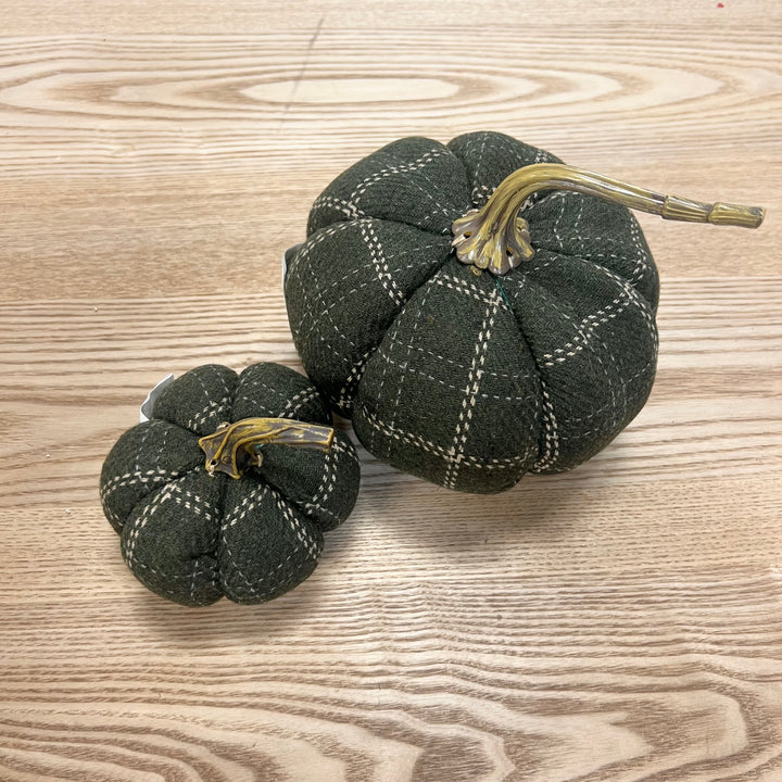 Dark Green Plaid Pumpkins - Set of 2