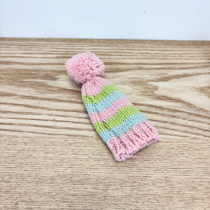 Cotton Knit Hat Bottle Topper with Stripes & Pom Pom - 6 Styles