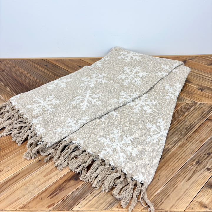 Snowflake Pattern Woven Fabric Jacquard Throw with Fringe