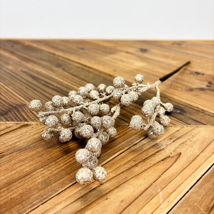 Glittered Berry Stem - Champagne