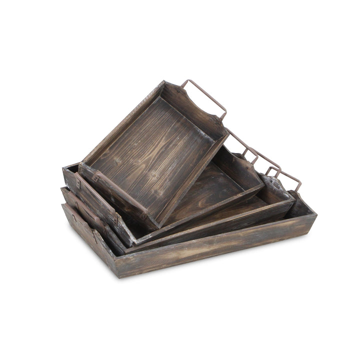 Metal Handled Handmade Wood Trays, 4 Sizes Available