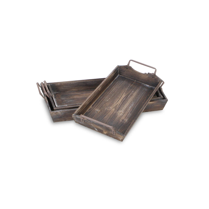 Metal Handled Handmade Wood Trays, 4 Sizes Available