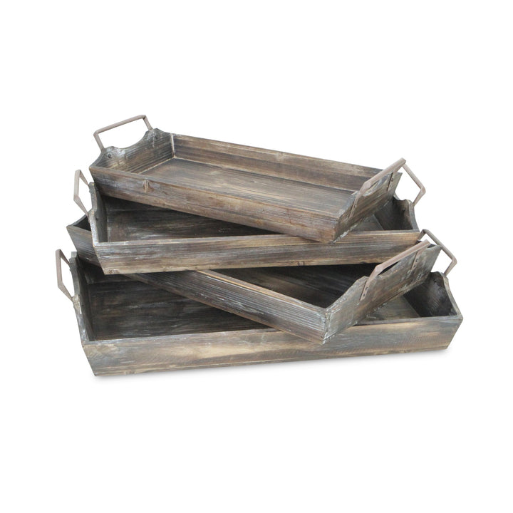 Metal Handled Handmade Wood Trays, 4 Sizes Available
