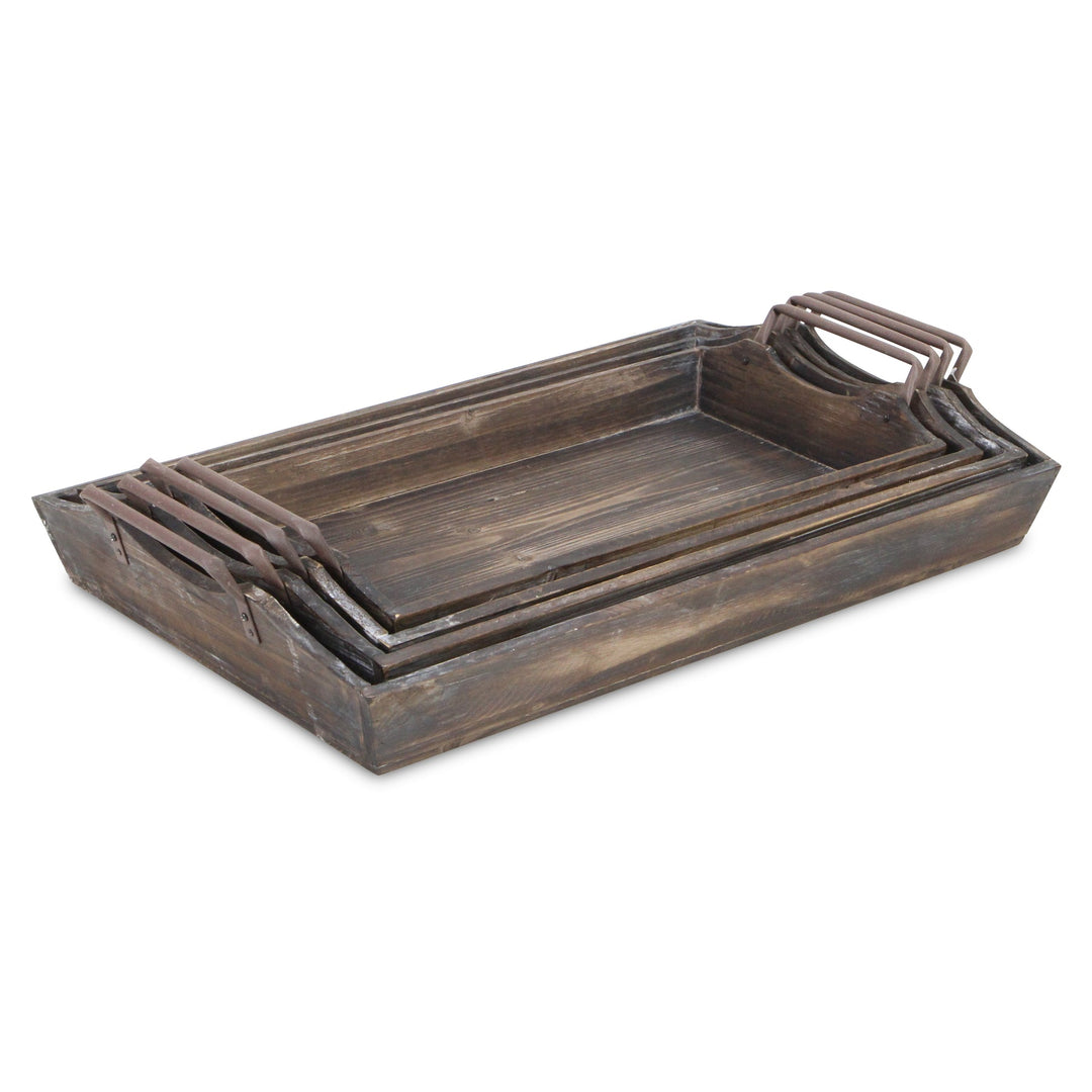 Metal Handled Handmade Wood Trays, 4 Sizes Available