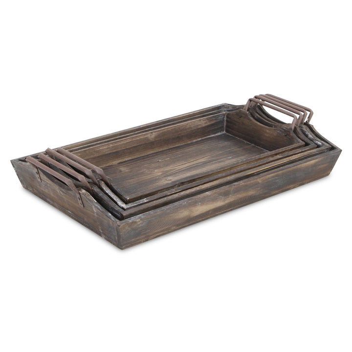 Metal Handled Handmade Wood Trays, 4 Sizes Available