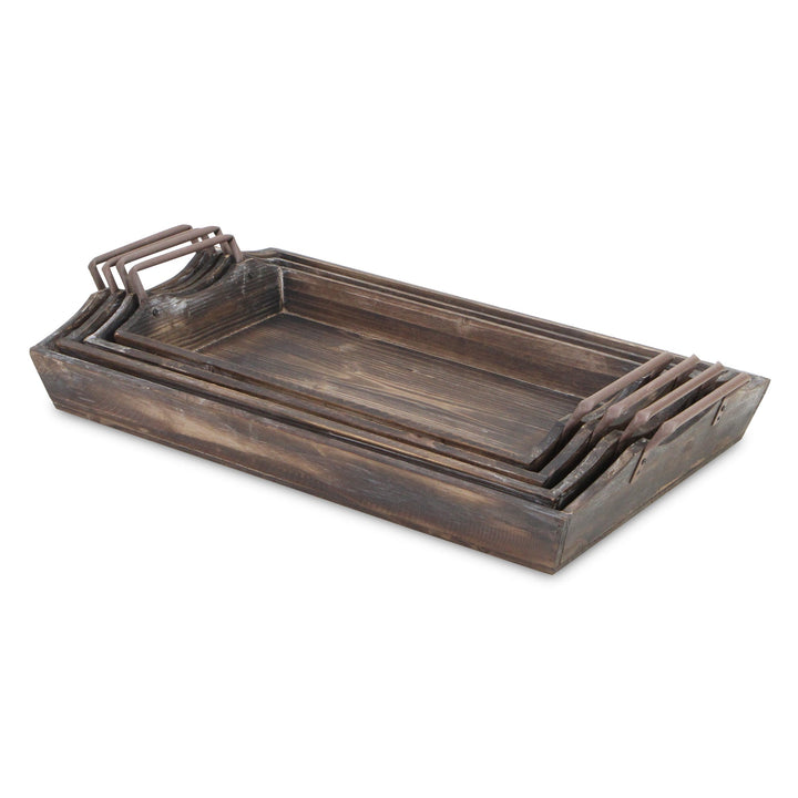 Metal Handled Handmade Wood Trays, 4 Sizes Available