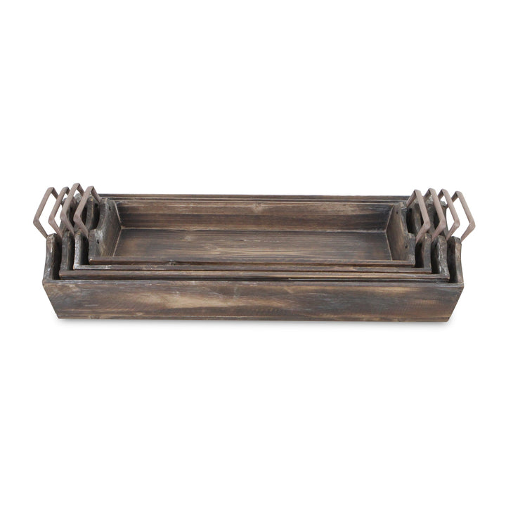 Metal Handled Handmade Wood Trays, 4 Sizes Available