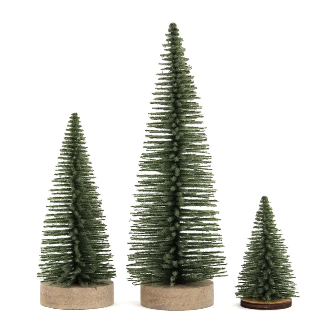 Set Of 3 Green Bottlebrush Trees