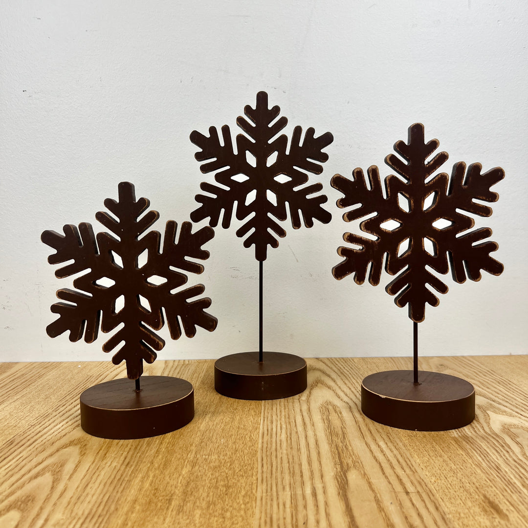 Brown Wooden Snowflake Set