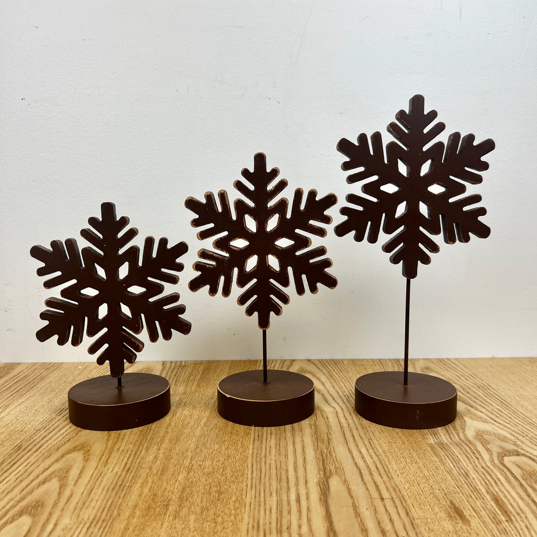 Brown Wooden Snowflake Set