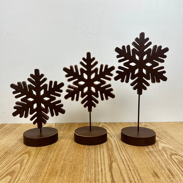 Brown Wooden Snowflake Set