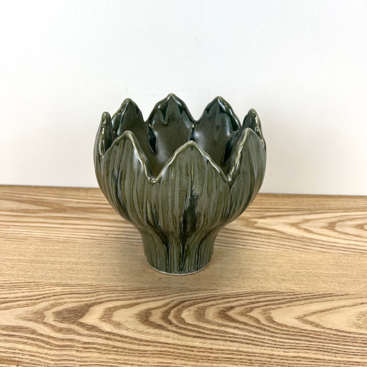 Green Tulip Stoneware Pot