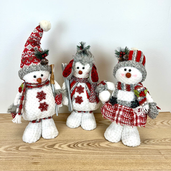 Red Plush Holiday Standing Snowman - 3 Styles