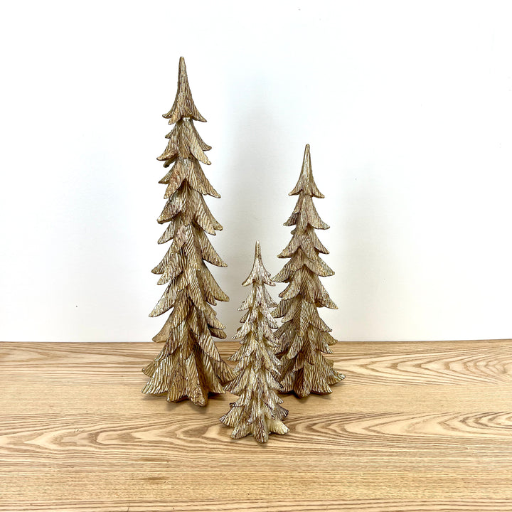 Gold Resin Holiday Trees - Set of 3