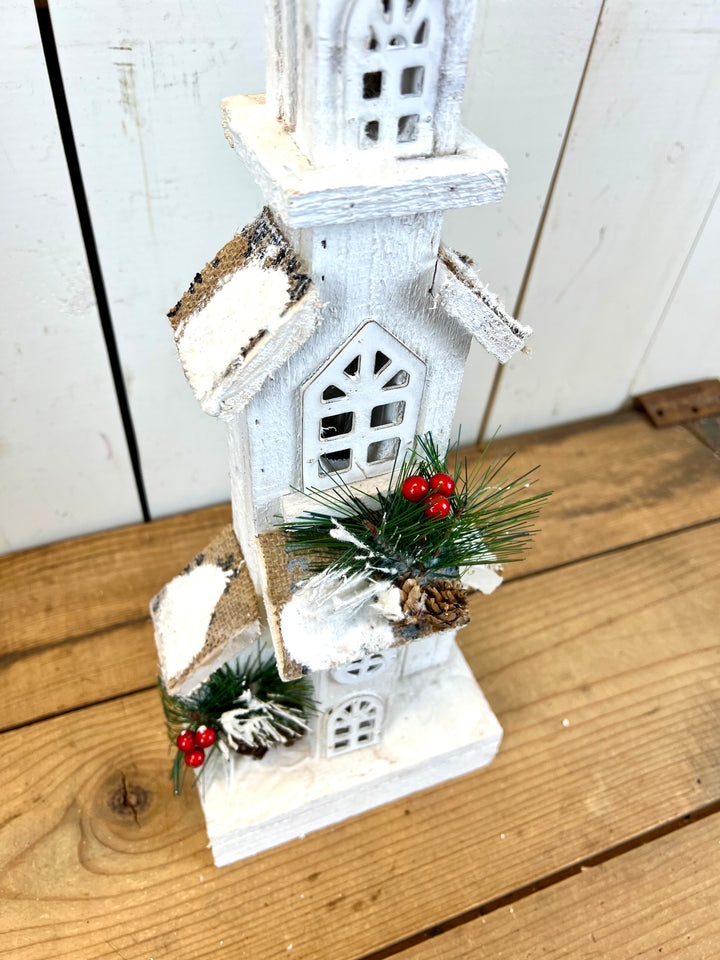 Wooden Church Decoration - lights up