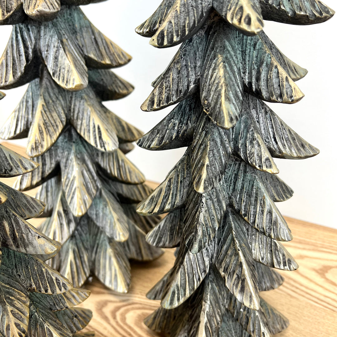 Frosted Green Resin Trees - Set of 3