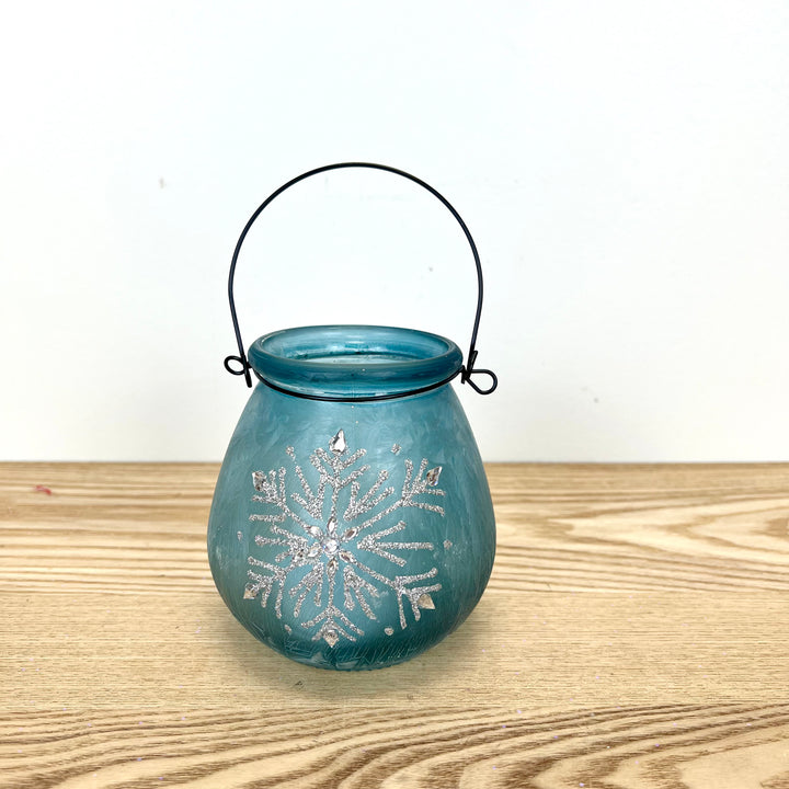 Glass Holiday Snowflake Luminaries, two colors available