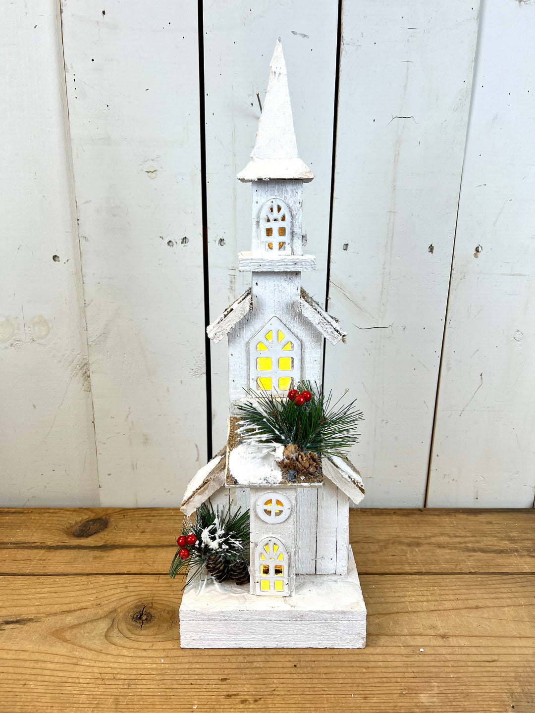 Wooden Church Decoration - lights up