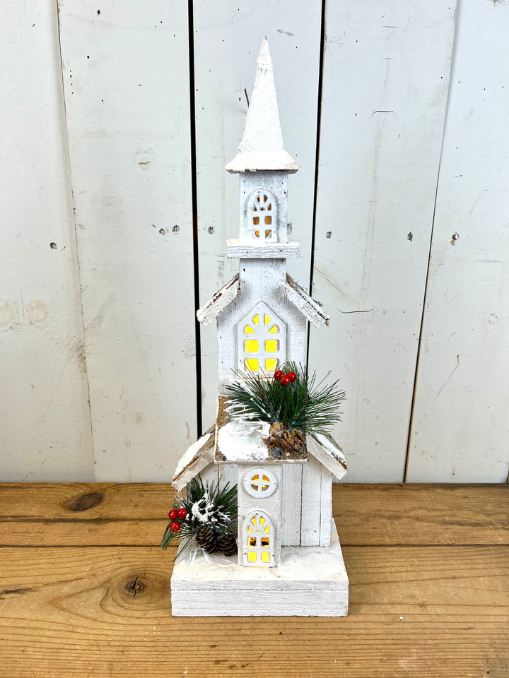 Wooden Church Decoration - lights up