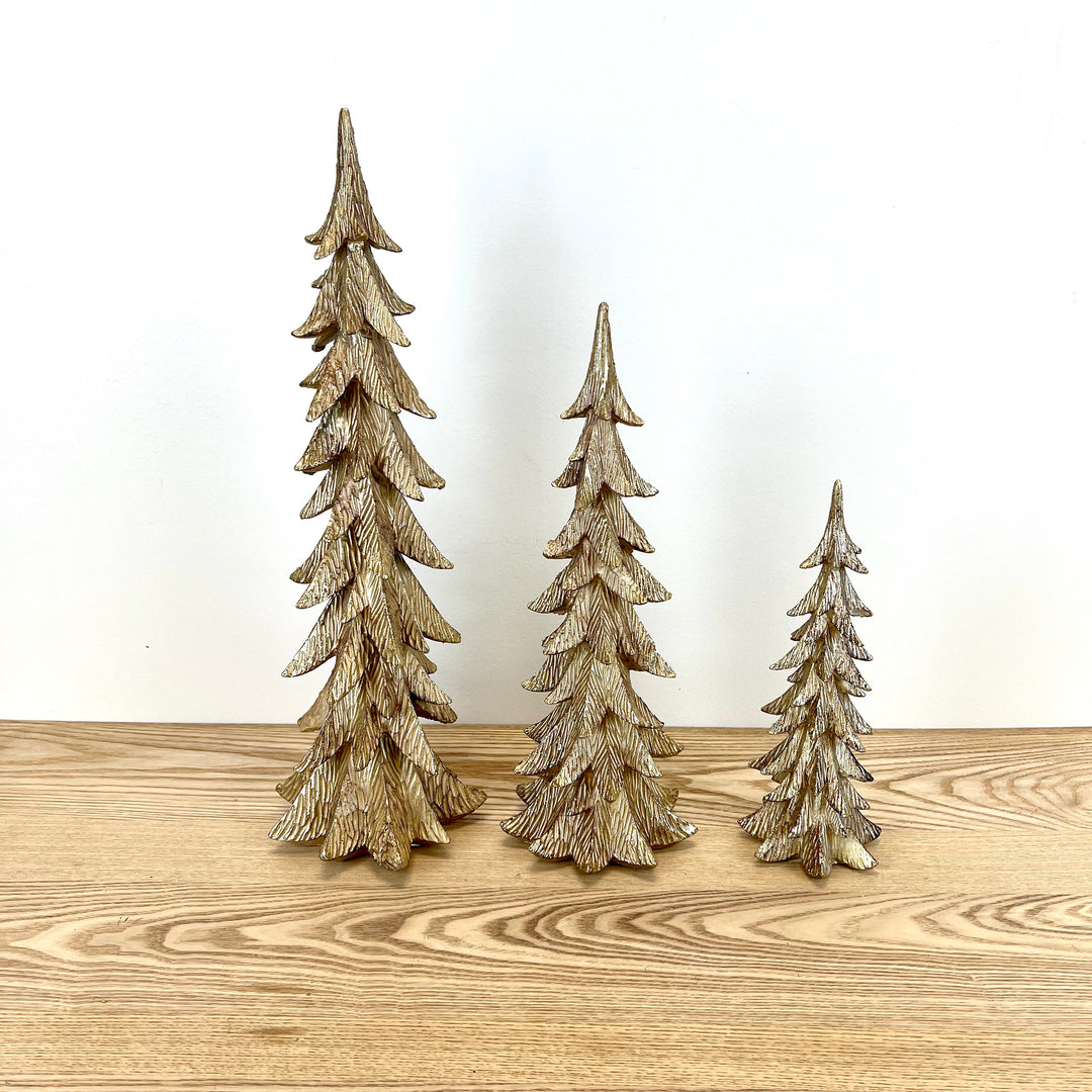 Gold Resin Holiday Trees - Set of 3