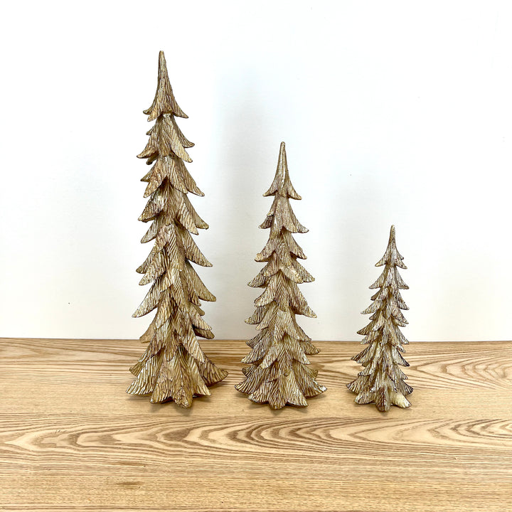 Gold Resin Holiday Trees - Set of 3