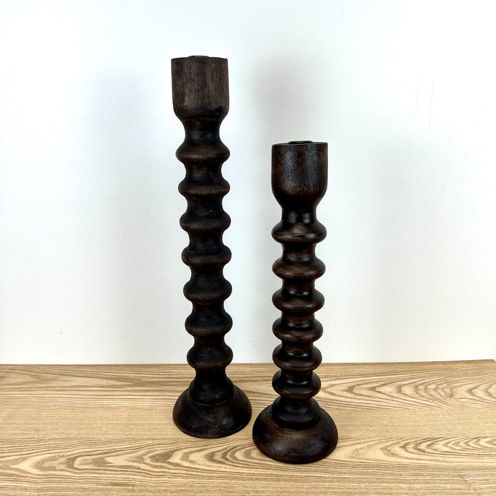 Set of 2 Wood Taper Candle Holders