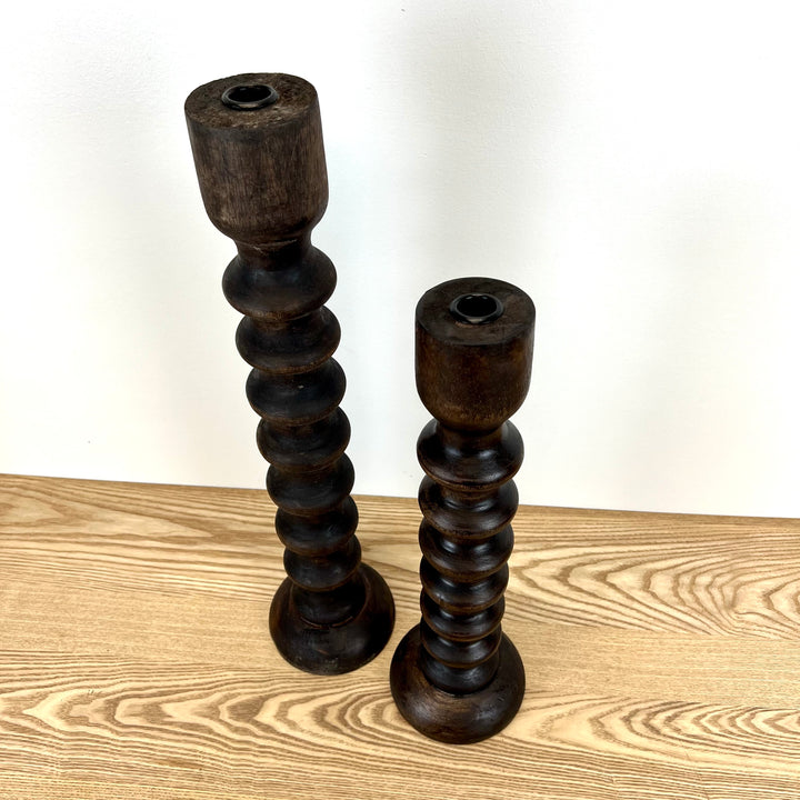 Set of 2 Wood Taper Candle Holders