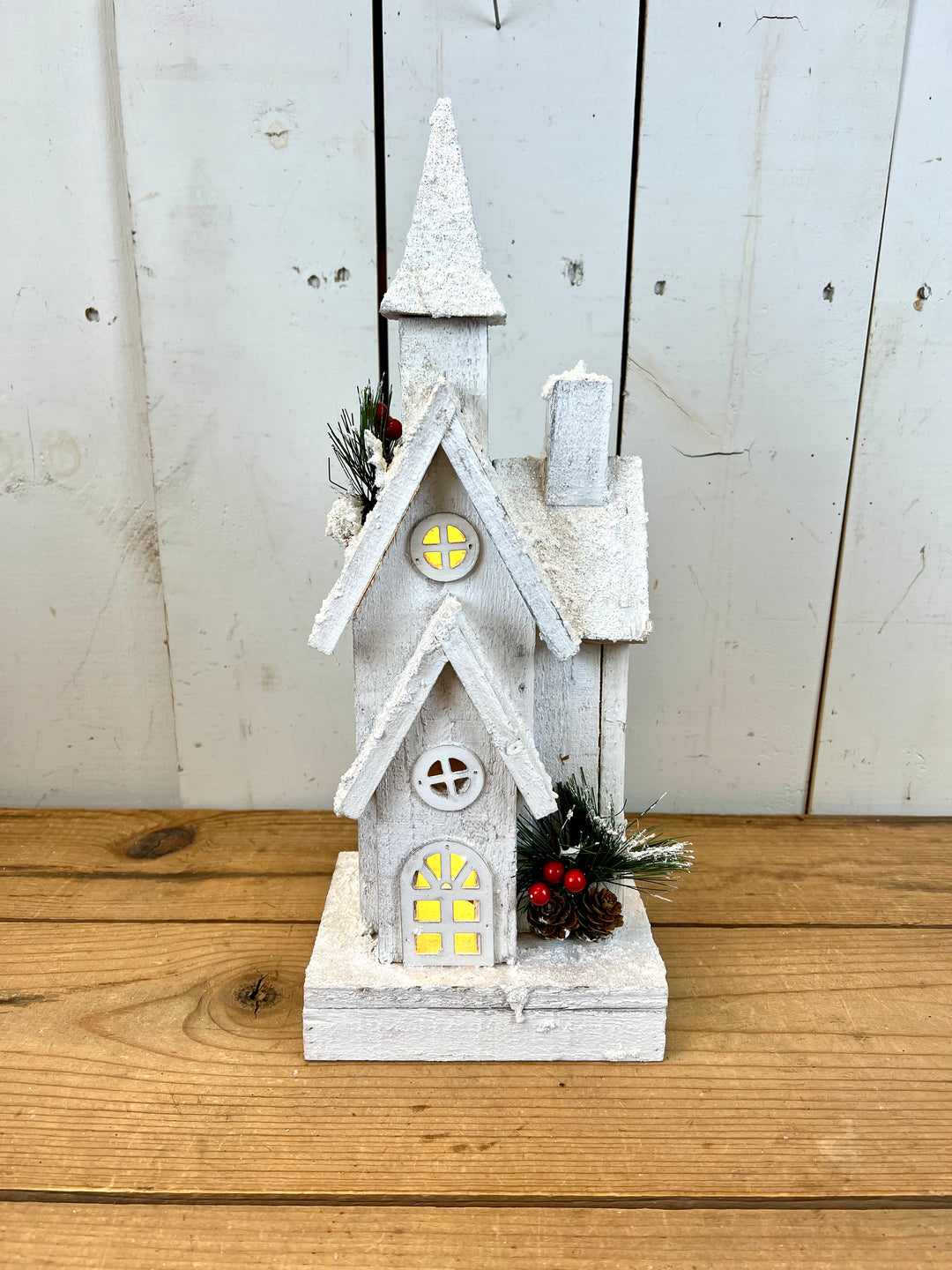 Wooden Church Decoration - lights up