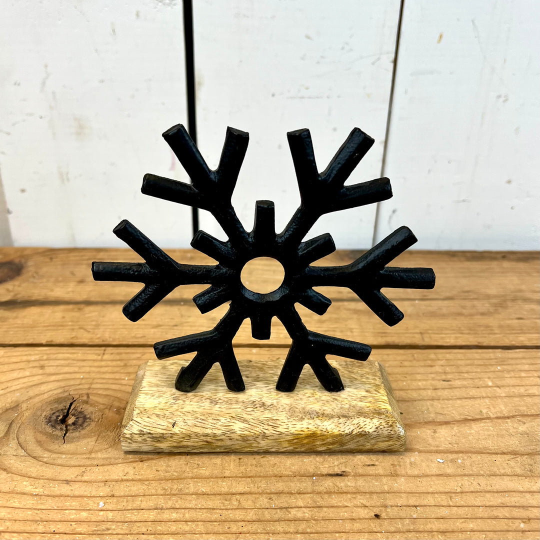 Metal Snowflakes on Mango Wood Base
