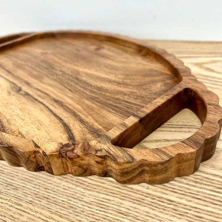 Scalloped Acacia Wood Oval Tray