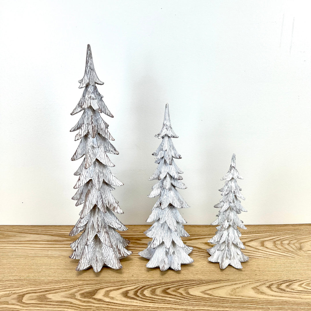 White Resin Holiday Trees - Set of 3